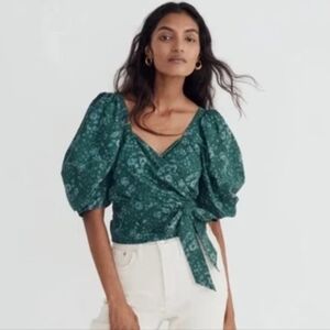 MADEWELL | Floral Wrap Top with Puff Sleeves | Size Large